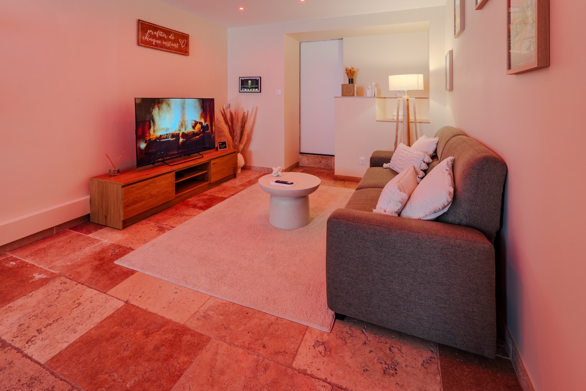 Gezellige zithoek met bank en smart-tv — L'Inavouable, Côte d'Opale